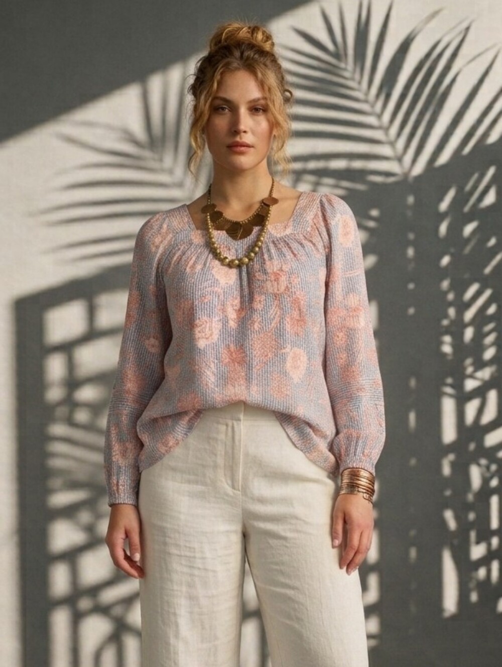 LC Lauren Conrad Floral Peasant Blouse M Cottagecore Boho Balloon Sleeve